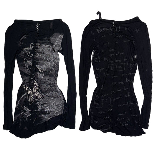 Desigual butterfly distressed long sleeve with asymmetrical hem