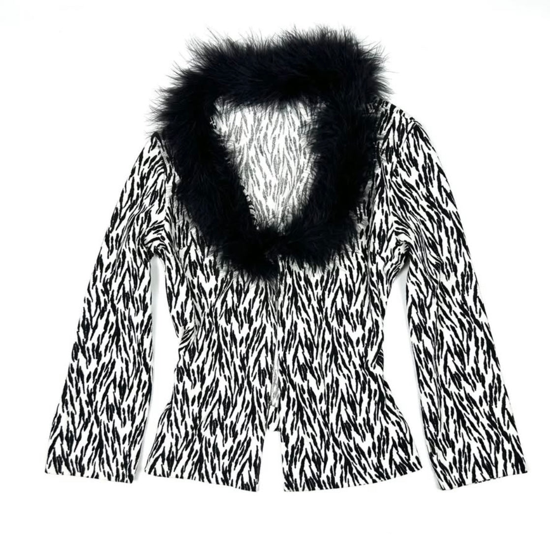 Zebra print shirt with removable black furry collar