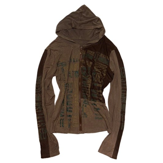 Brown zipper hooded long sleeve