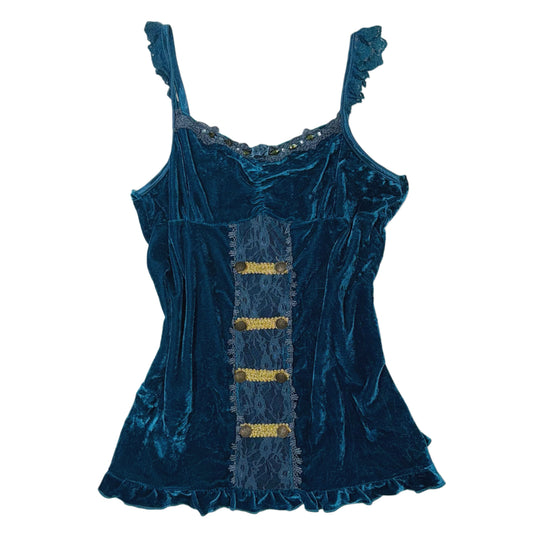Axes blue lace embroidered velvet tank
