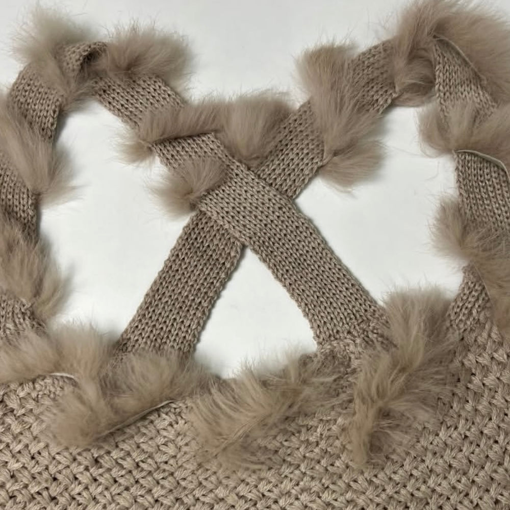 Beige knit furry tank