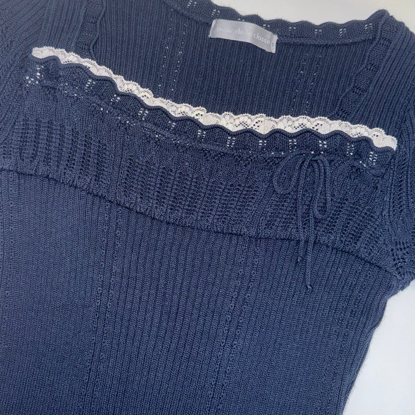 Navy knit lace top