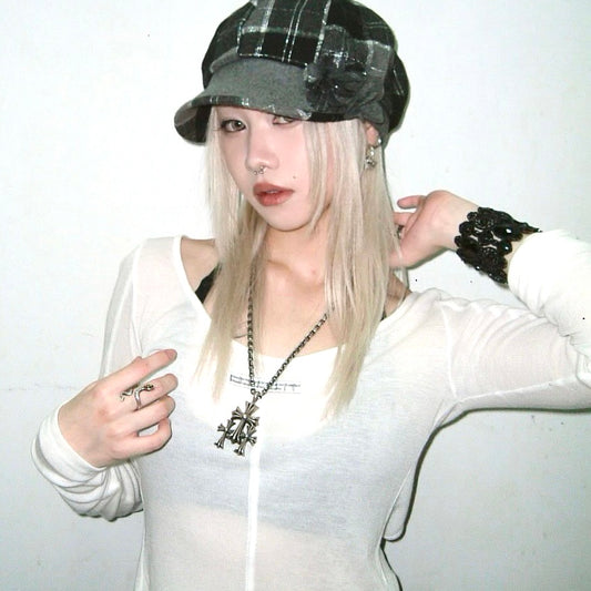 Grey checkered hat