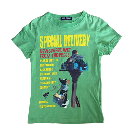 “Special Delivery” puppy green top