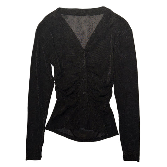 Black shimmer v-neck floral shirt