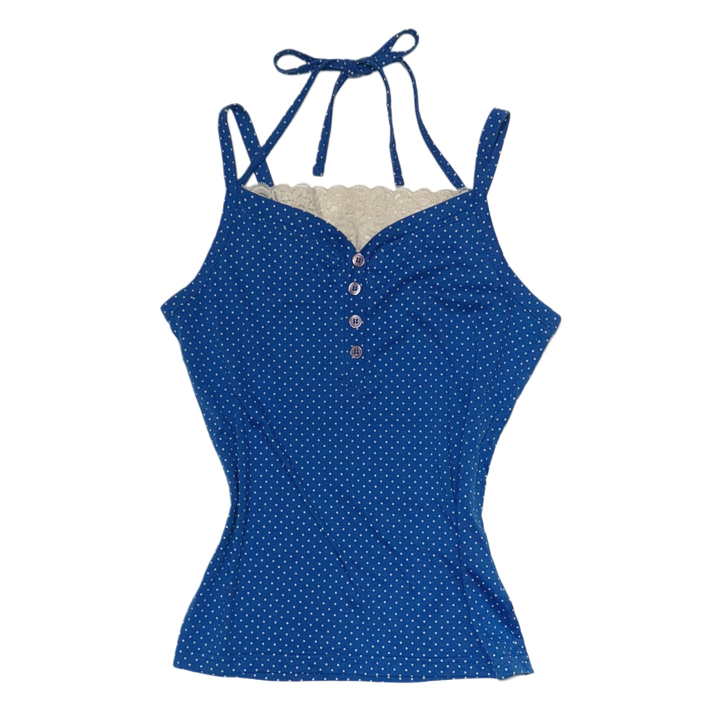 Blue polka dot lace tank
