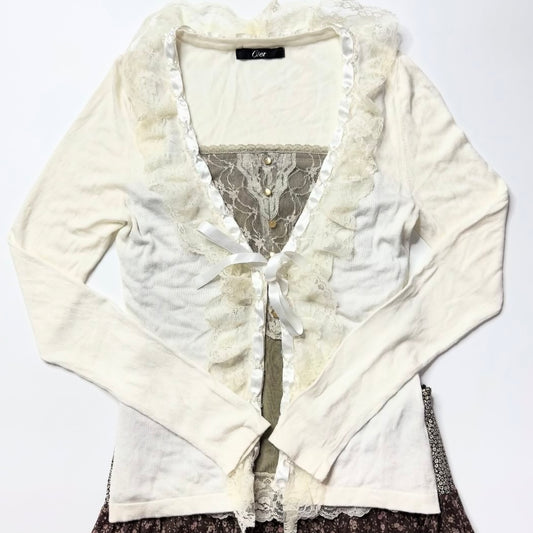 White lace outer and green lace tank top set