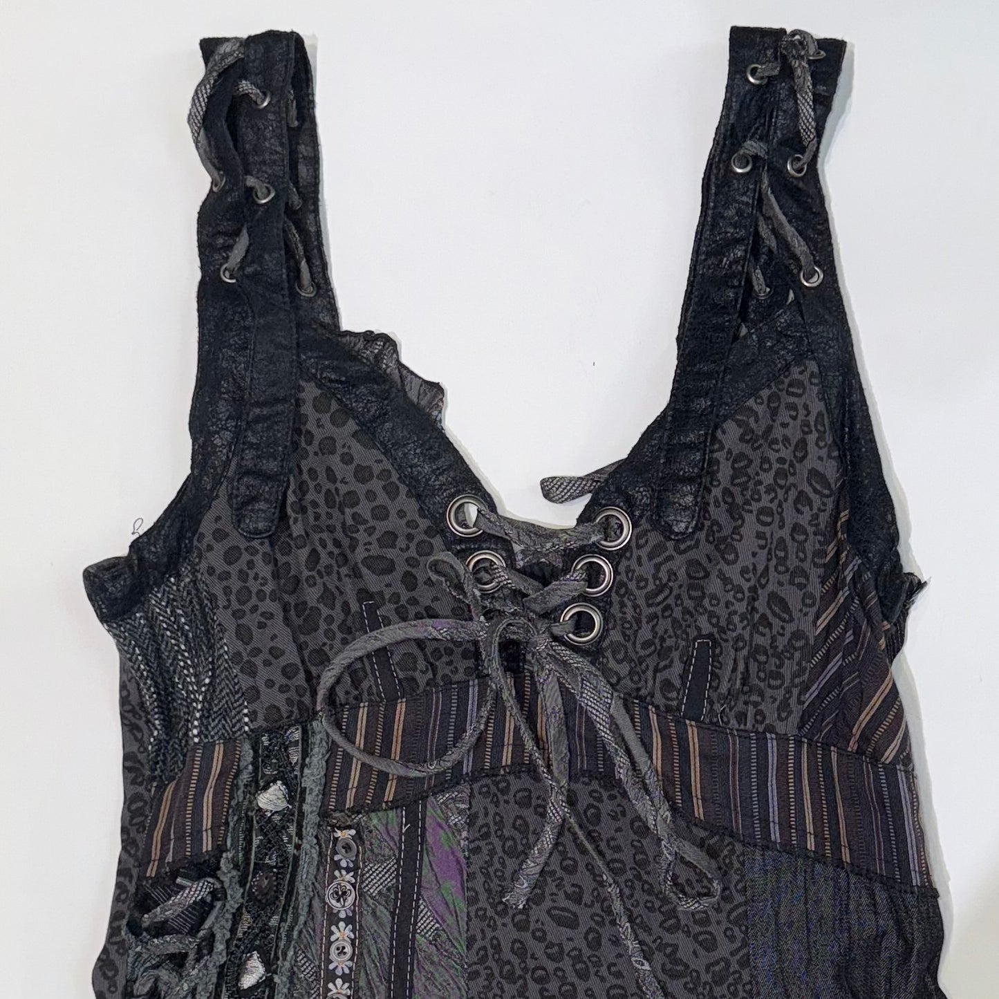 Leopard denim patchwork dress