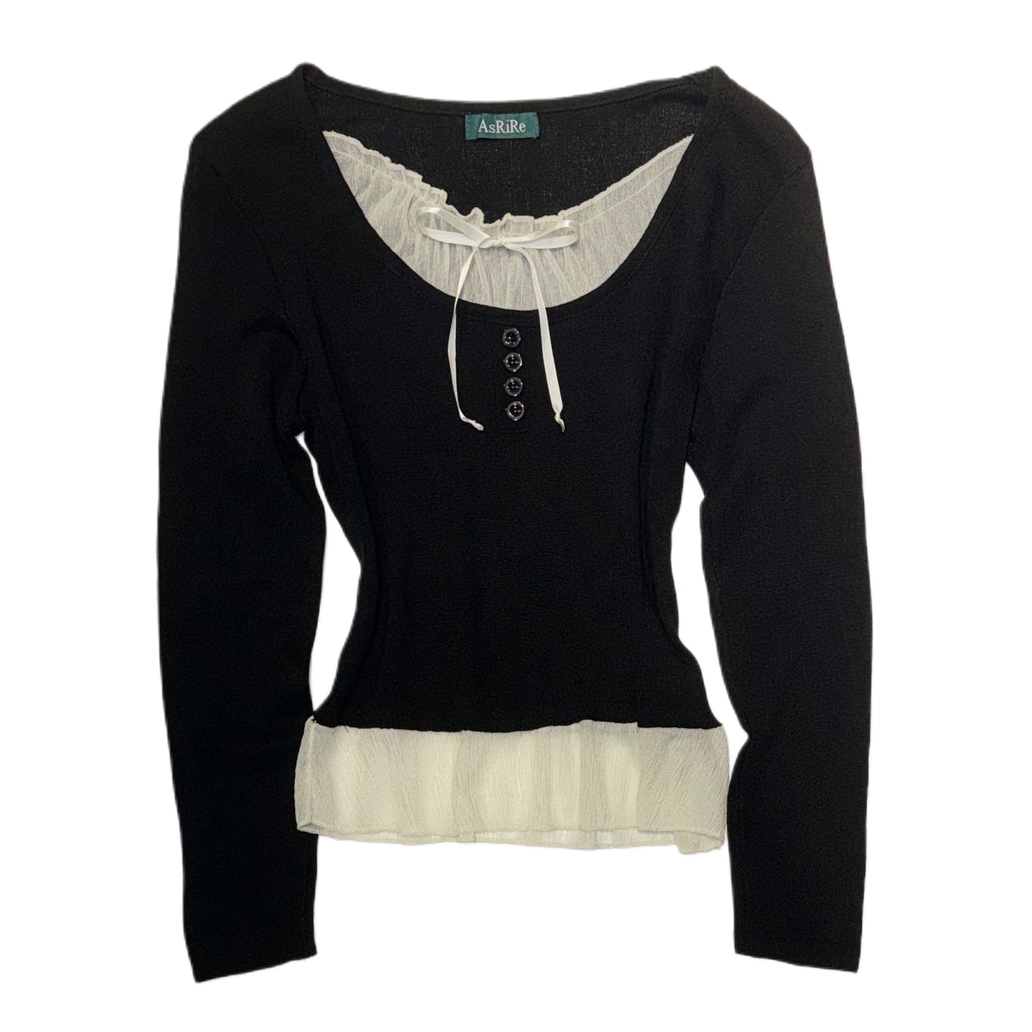 Ribbon ruffle black long sleeve