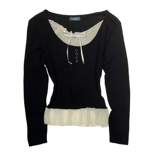 Ribbon ruffle black long sleeve
