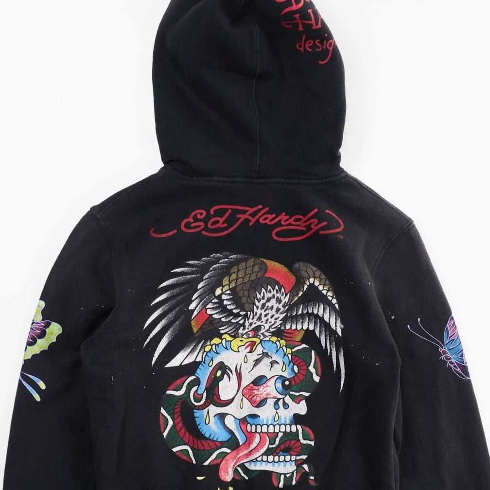 Ed hardy old school tattoos print black zip hoodie