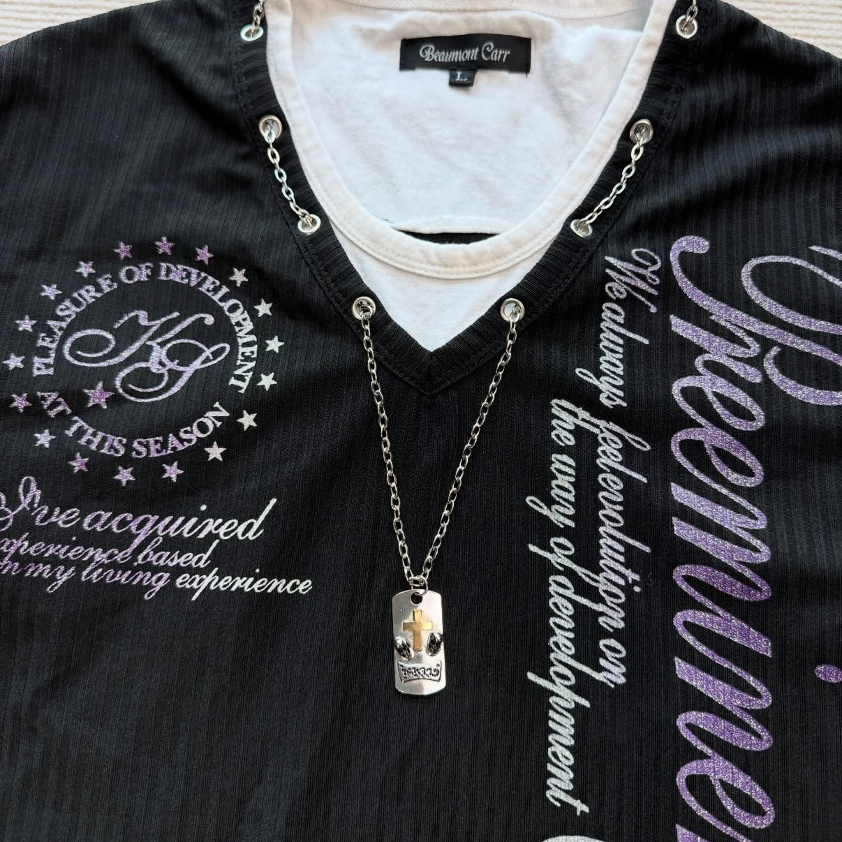 Double layered long sleeve with cross necklace