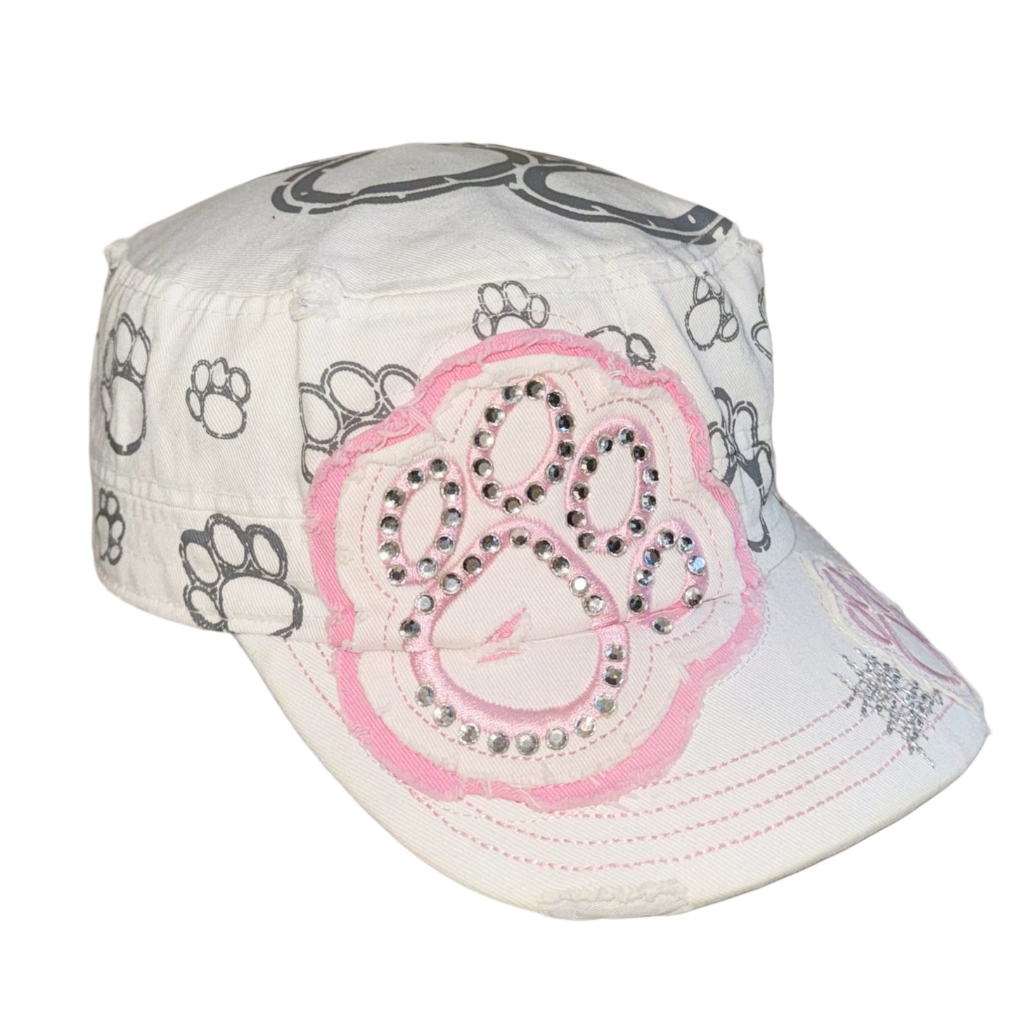 Pink paw white hat