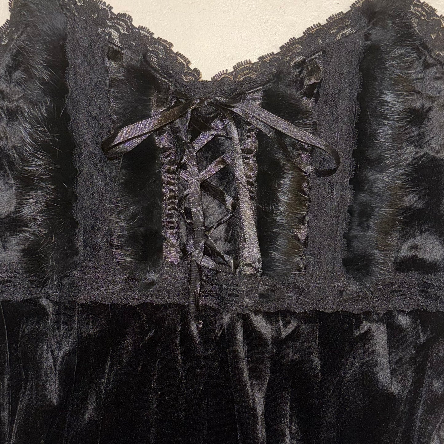 Black lace furry tank