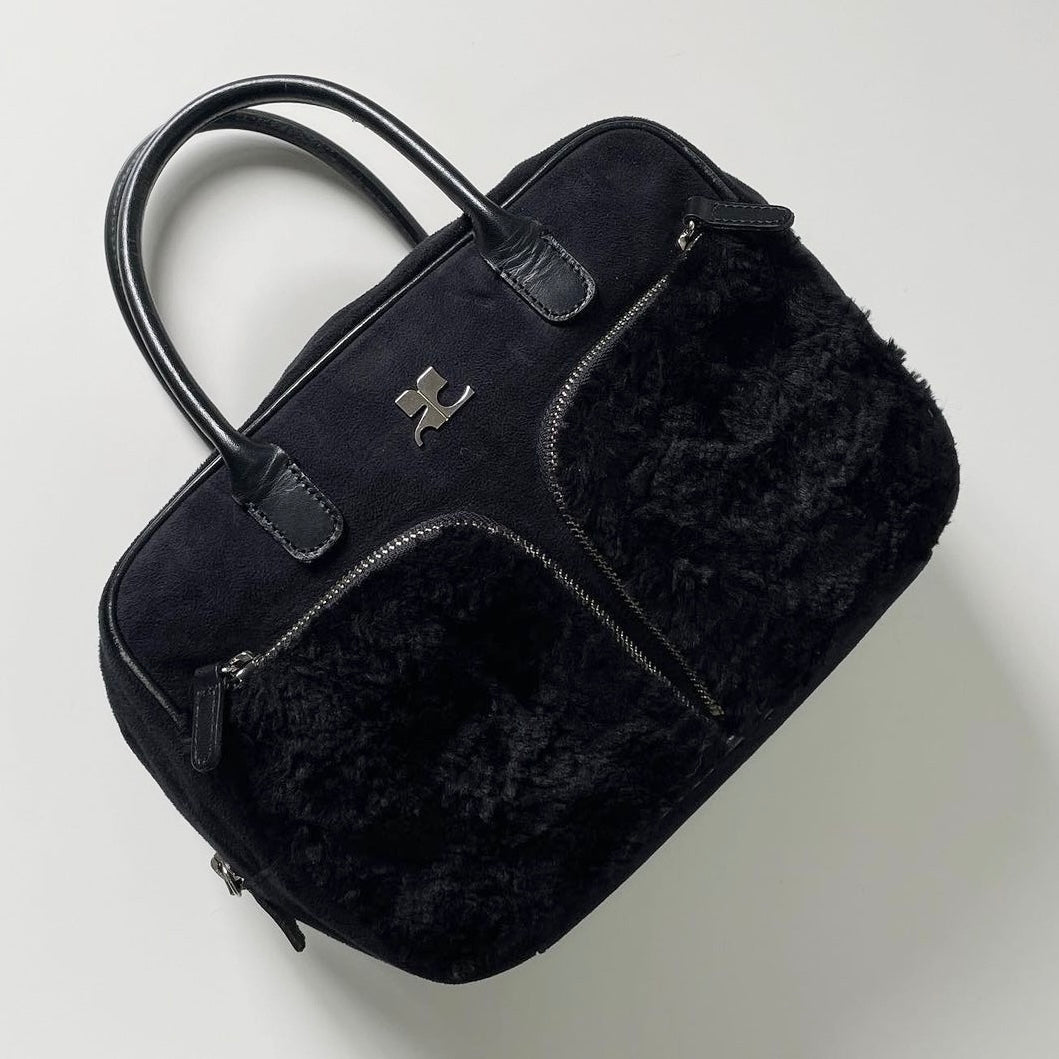 Courreges logo fur suede leather bag