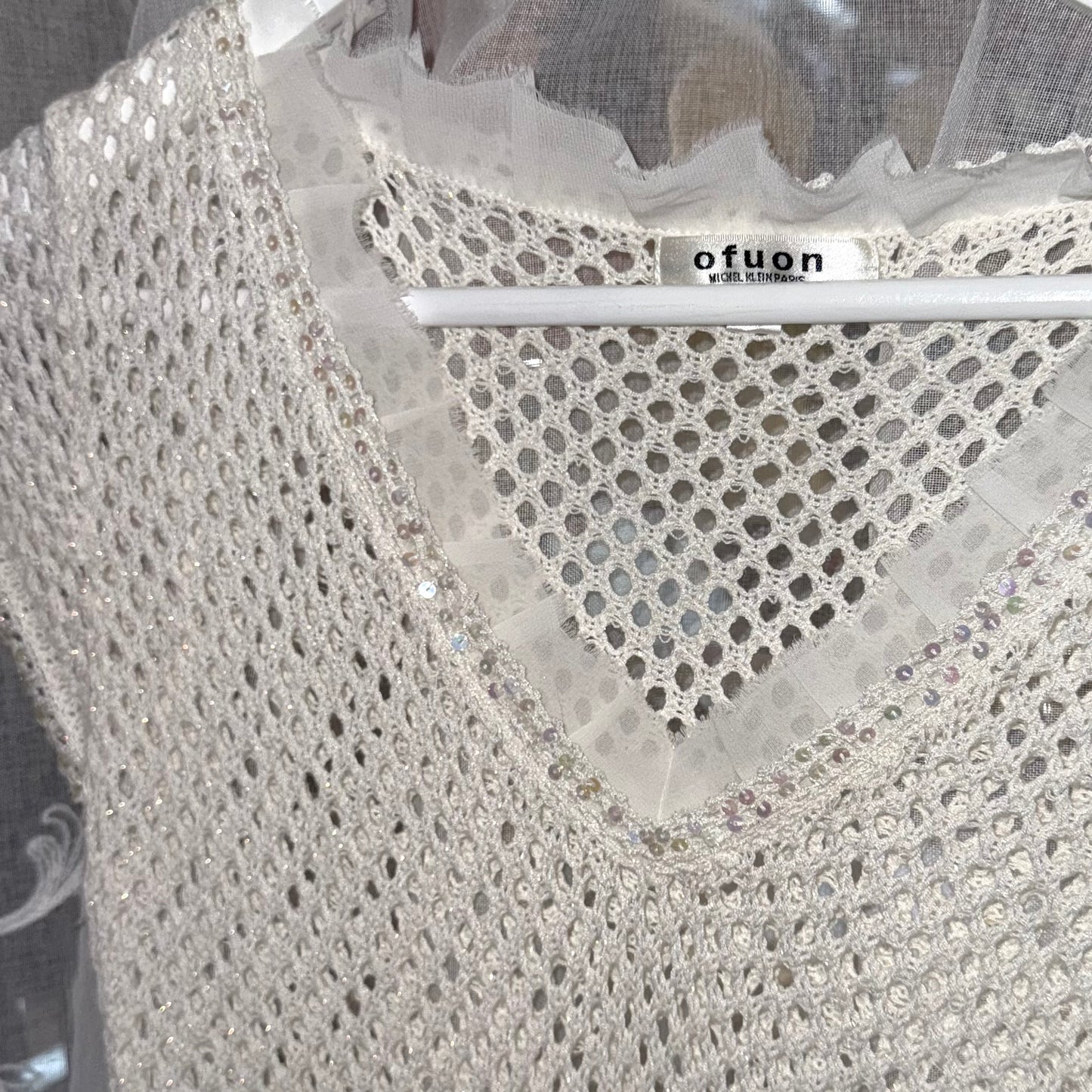Michel Klein ofuon White sparkly knit top