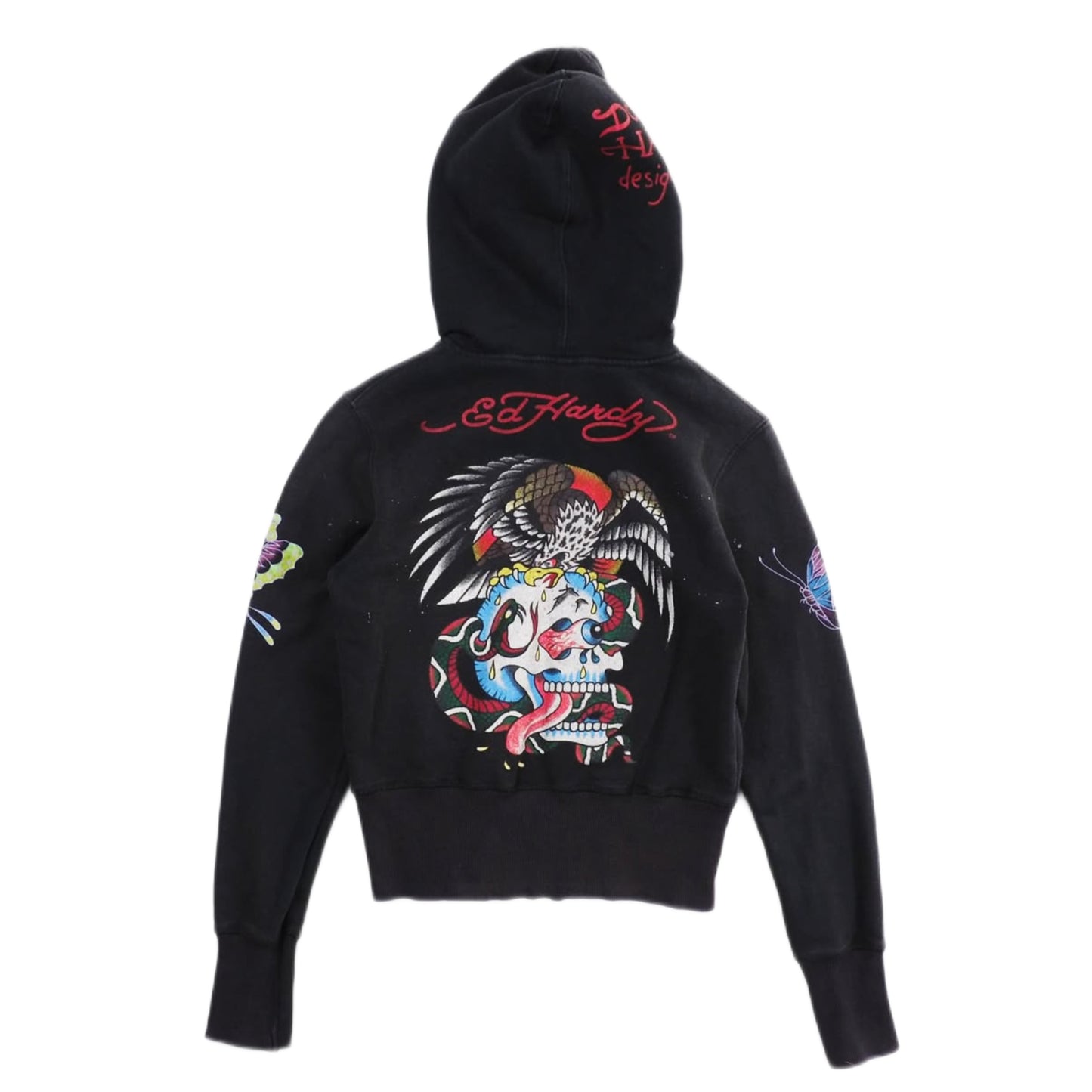 Ed hardy old school tattoos print black zip hoodie