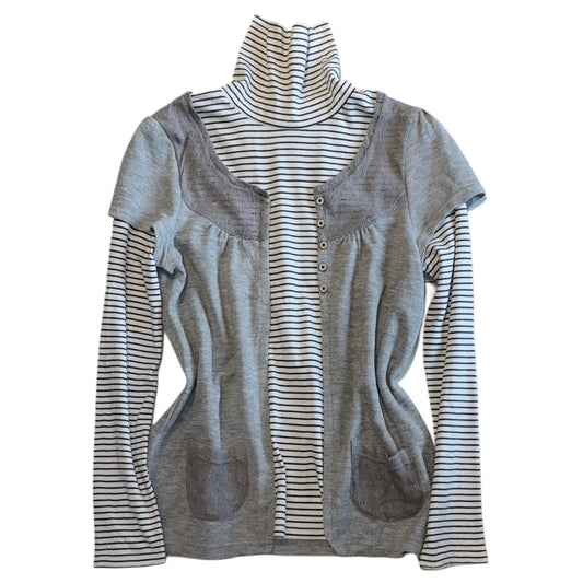 Grey knit striped turtle neck long sleeve