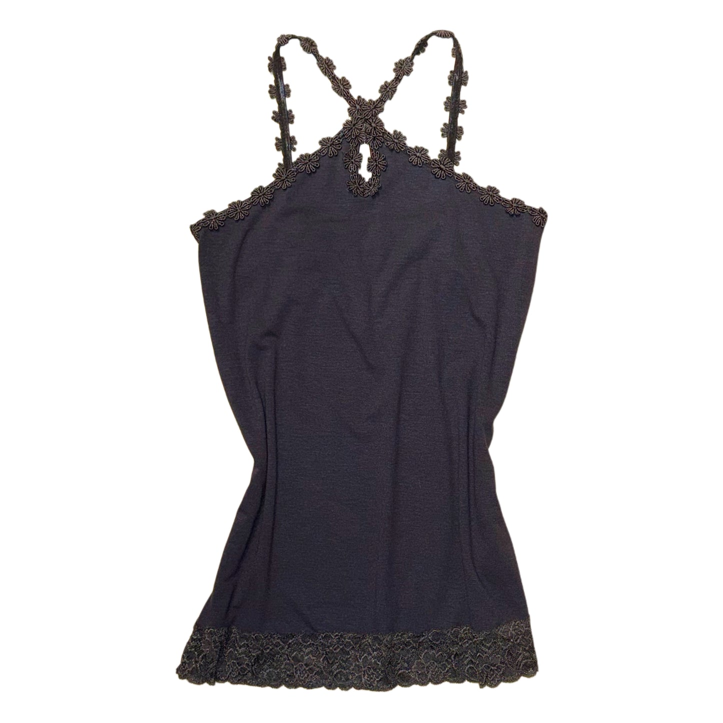 Dark purple floral lace trim tank
