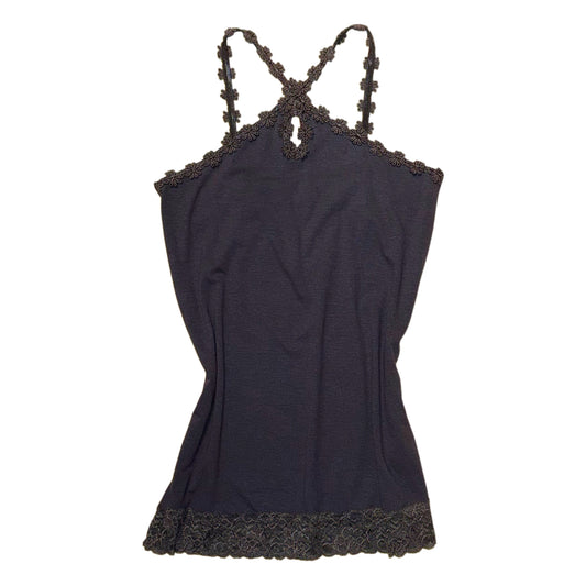 Dark purple floral lace trim tank