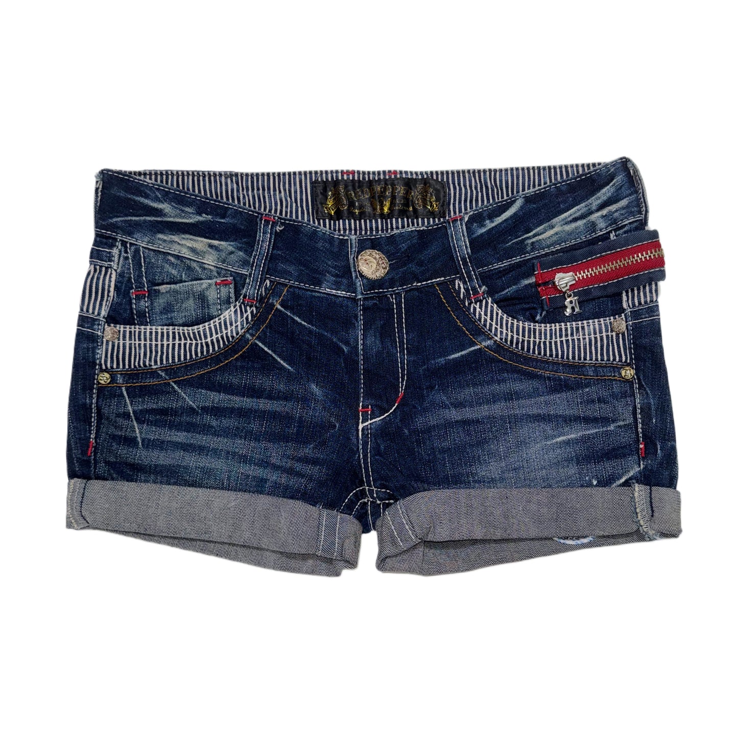 Red pepper embroidered denim shorts