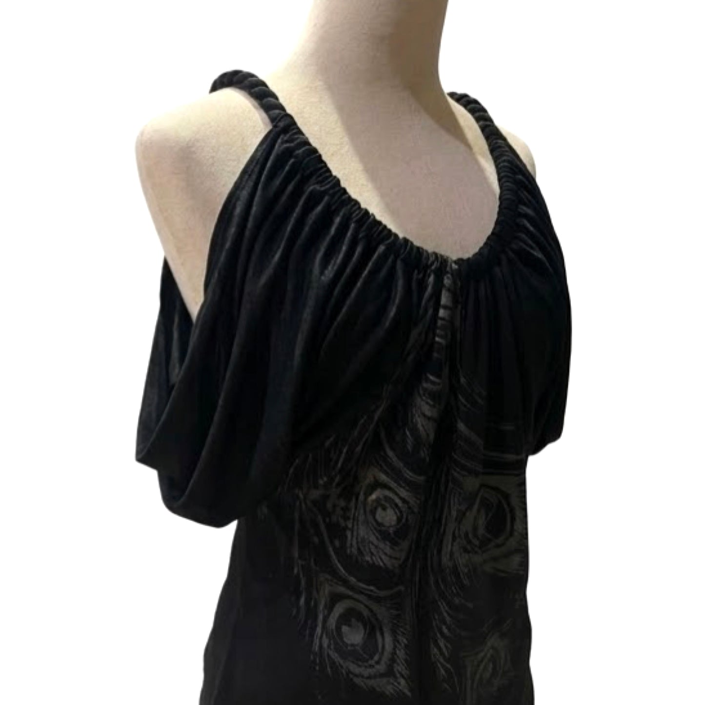The “Aurora” draped peacock print top
