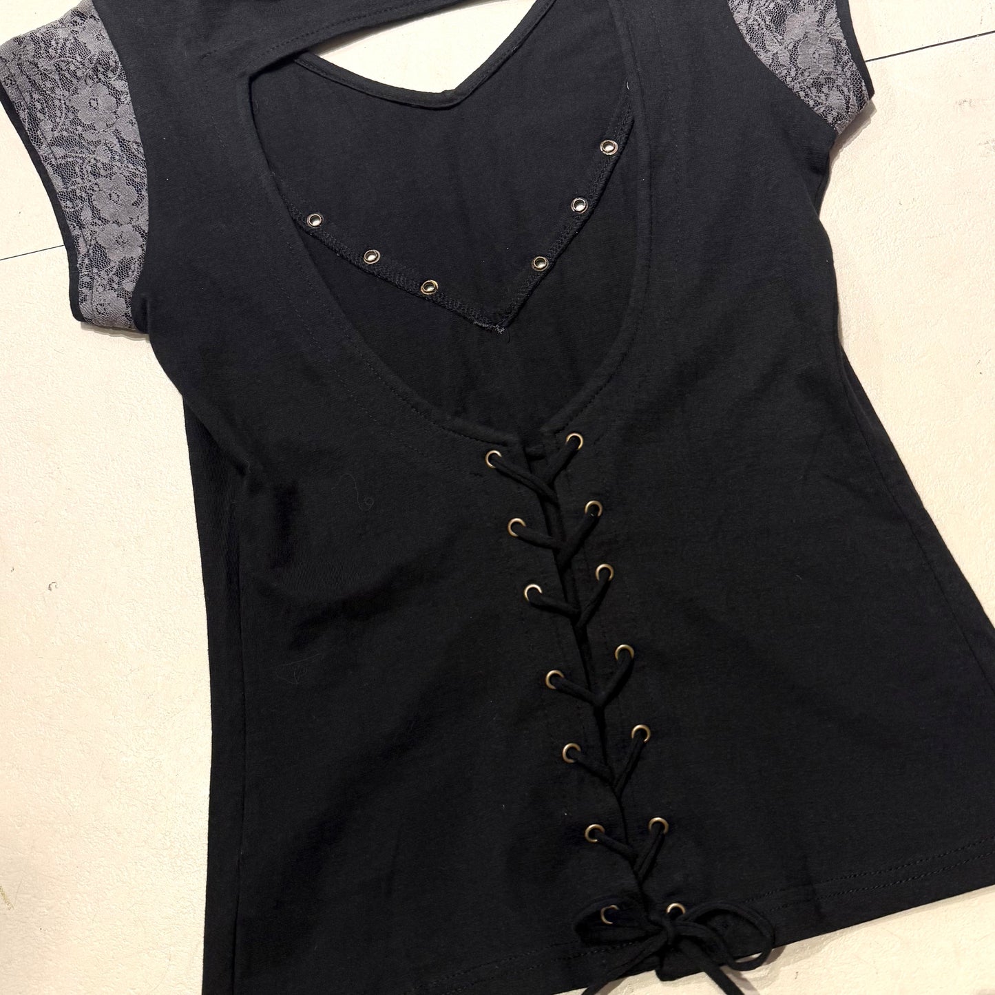 Black lace backless top