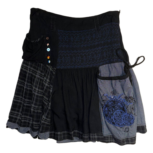 Desigual navy patchwork embroidered skirt