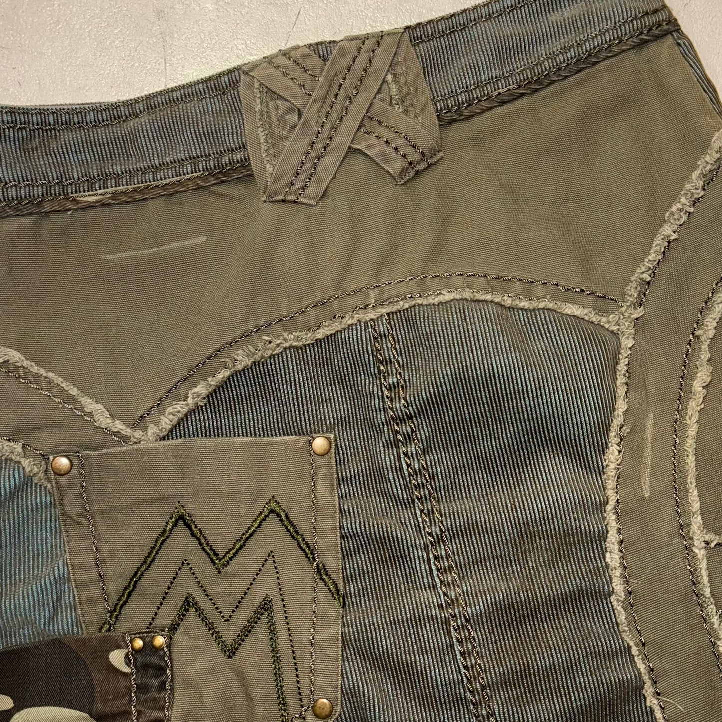 Morgan de toi patchwork camo lace skirt with rivets detail