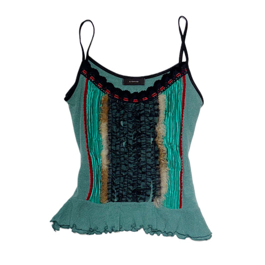 Green furry lace patchwork tank