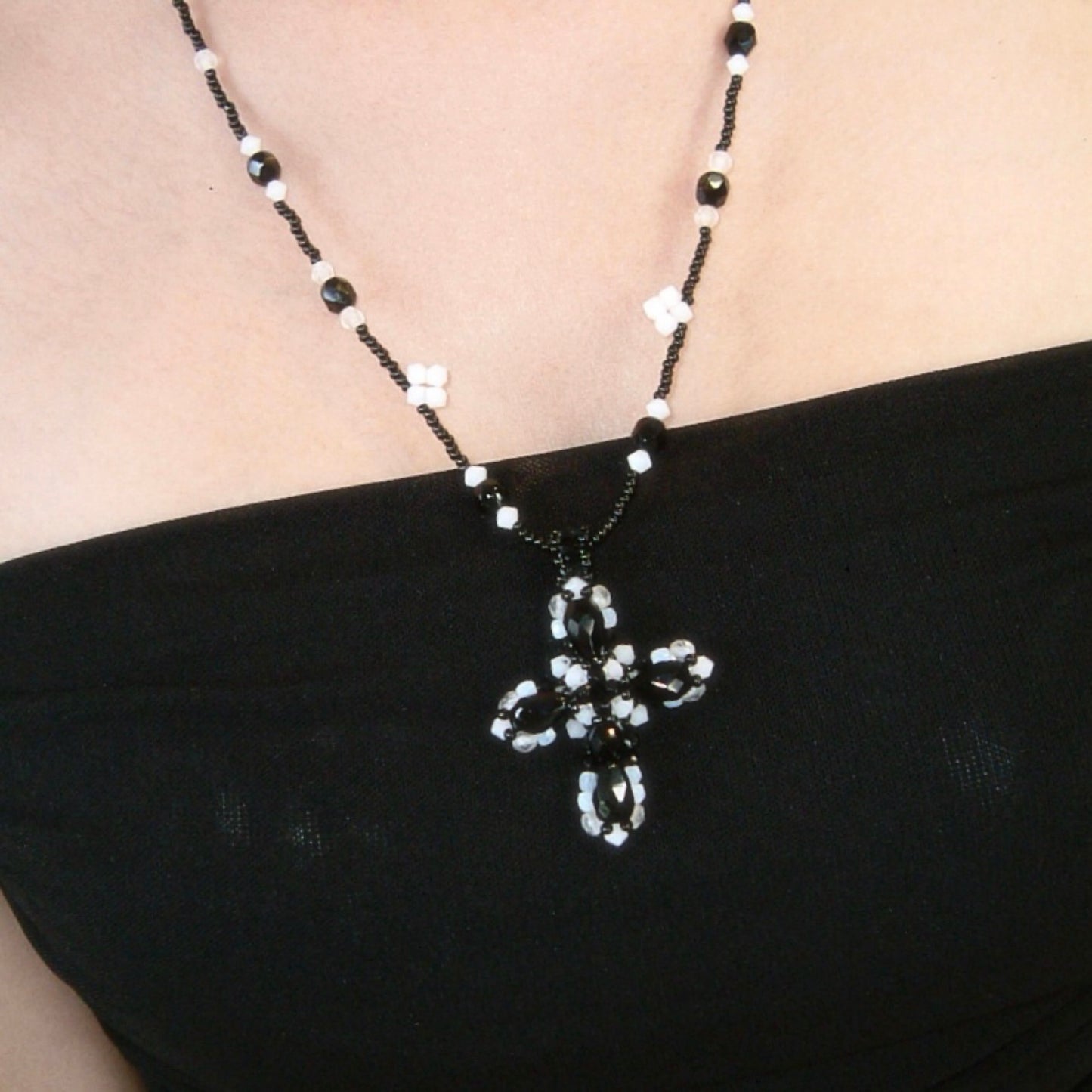 Black white cross necklace
