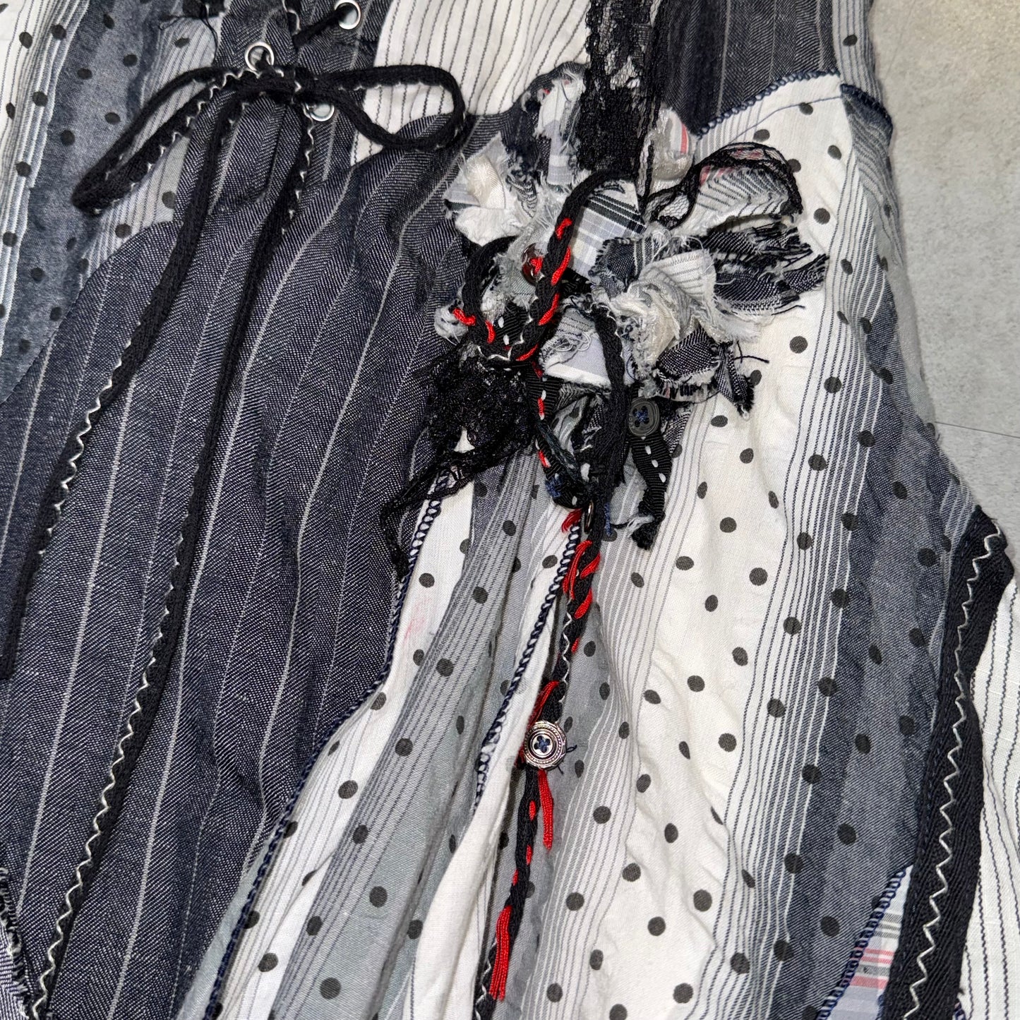 Denim patchwork polka dot lace dress