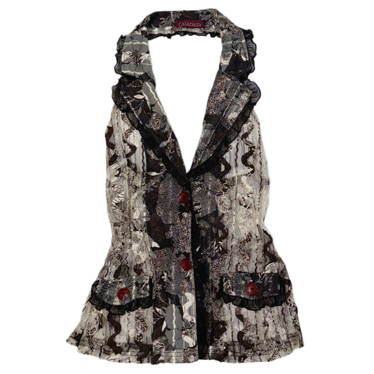 Brown lace embroidered mesh halter