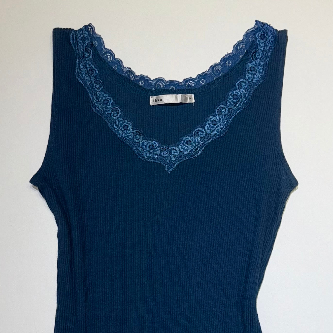 Navy v-neck lace trim tank