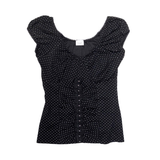 Black polka dot hook and eye milkmaid top