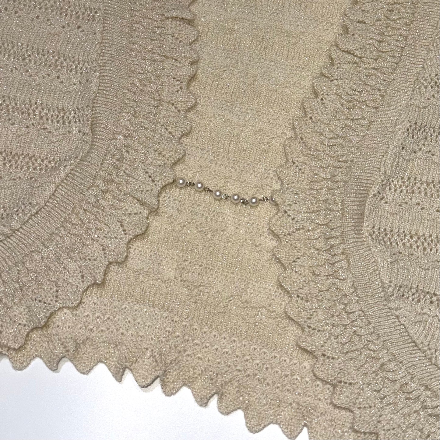 Axes cream shimmer knit pearls cropped cardigan