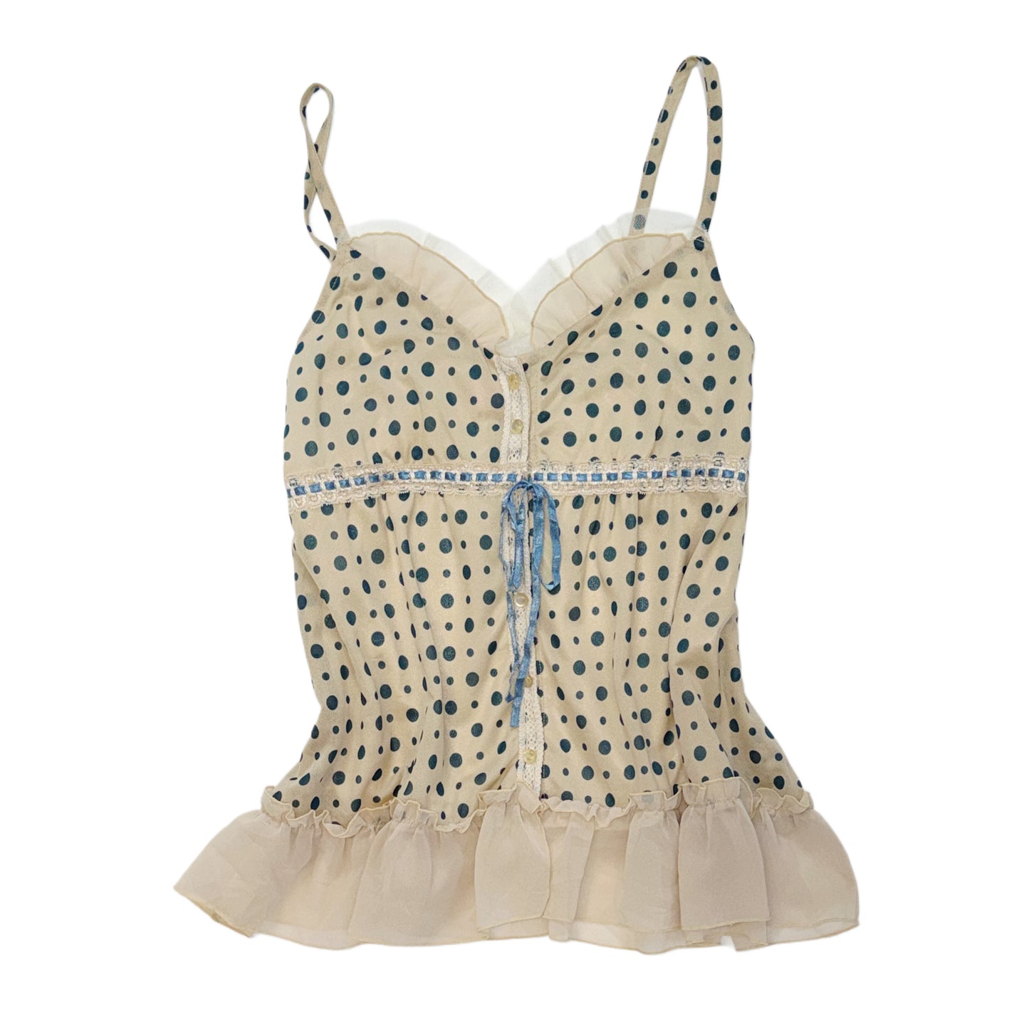 Beige blue polka dot cami