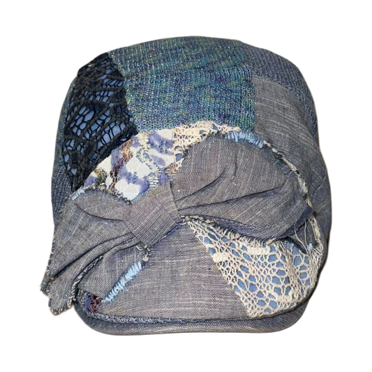 Blue lace patchwork ribbon hat
