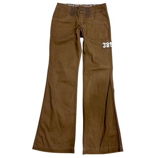 “389”brown cargo wide-legs pants