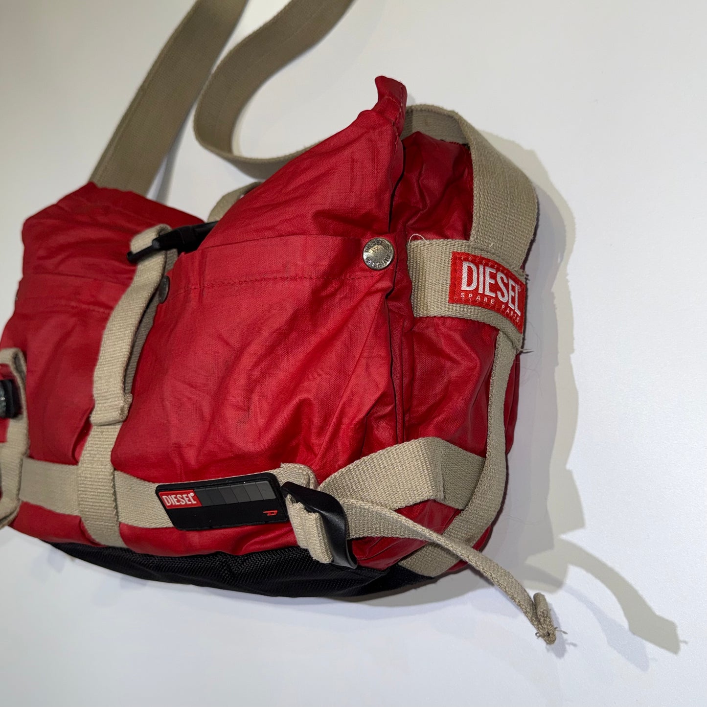 Diesel red nylon compass bag