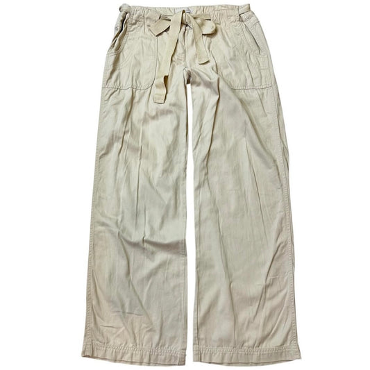 Beige ribbon wide-leg pants