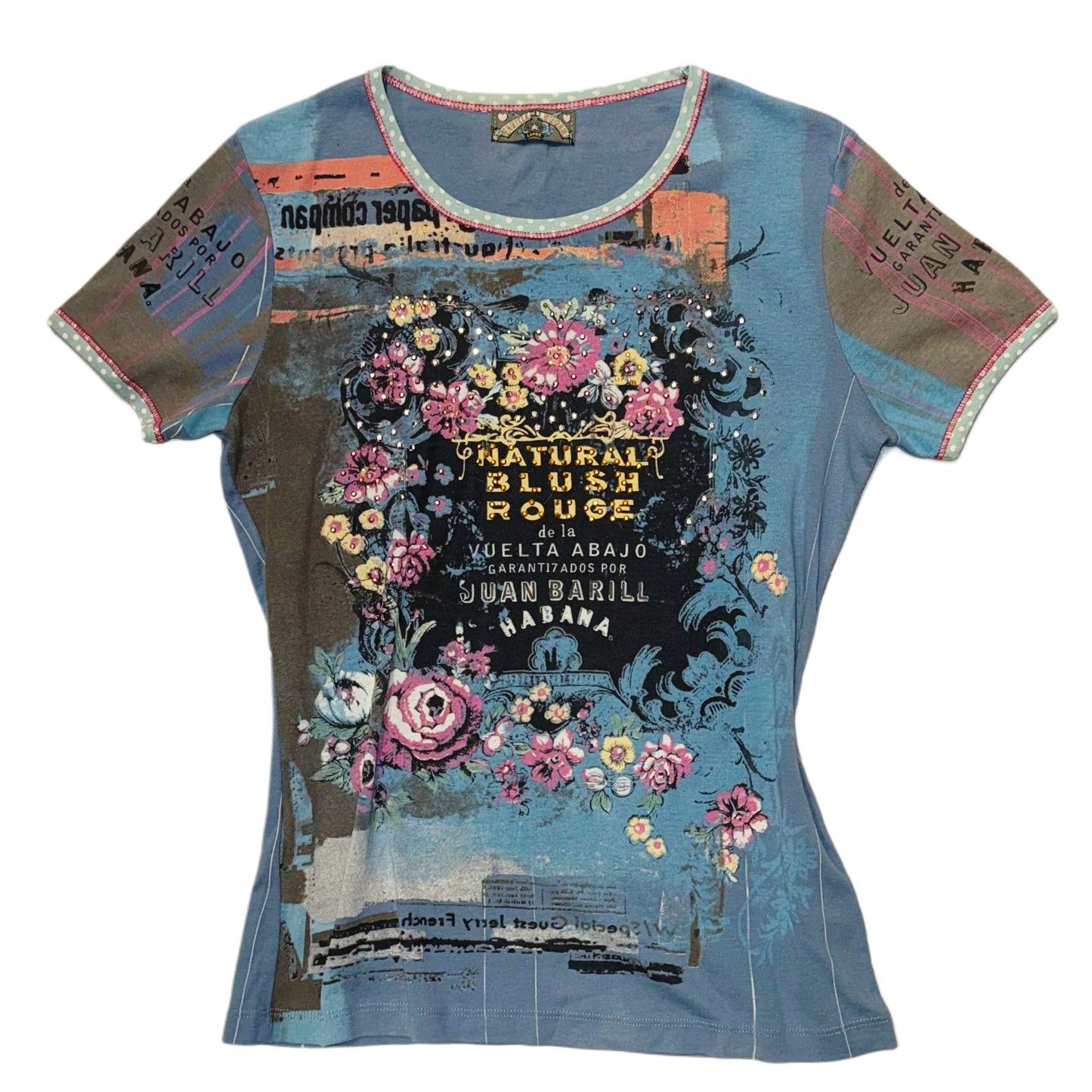Vanilla sugar blue graphic rhinestone top