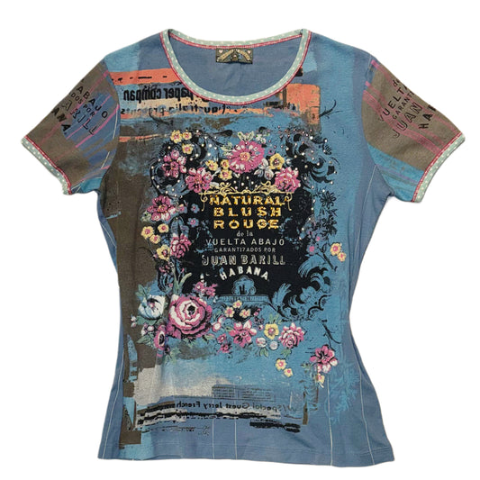 Vanilla sugar blue graphic rhinestone top