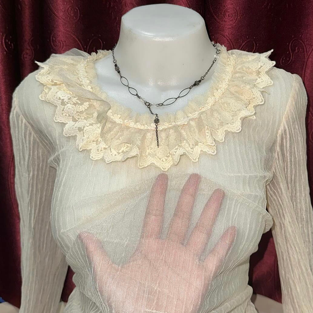 beige mesh long sleeve