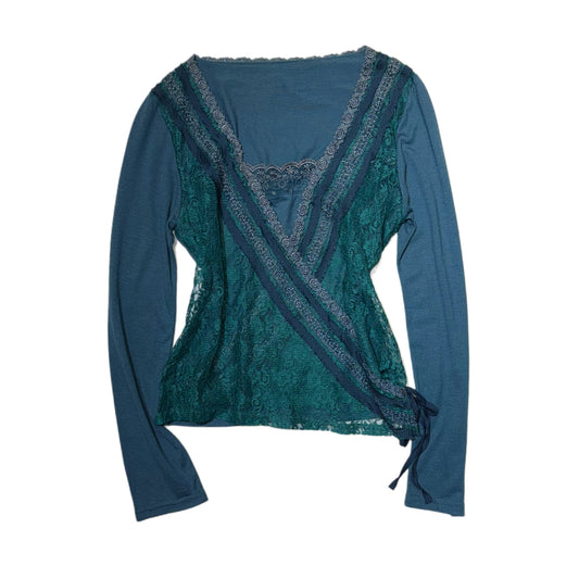 Teal lace overlay long sleeve