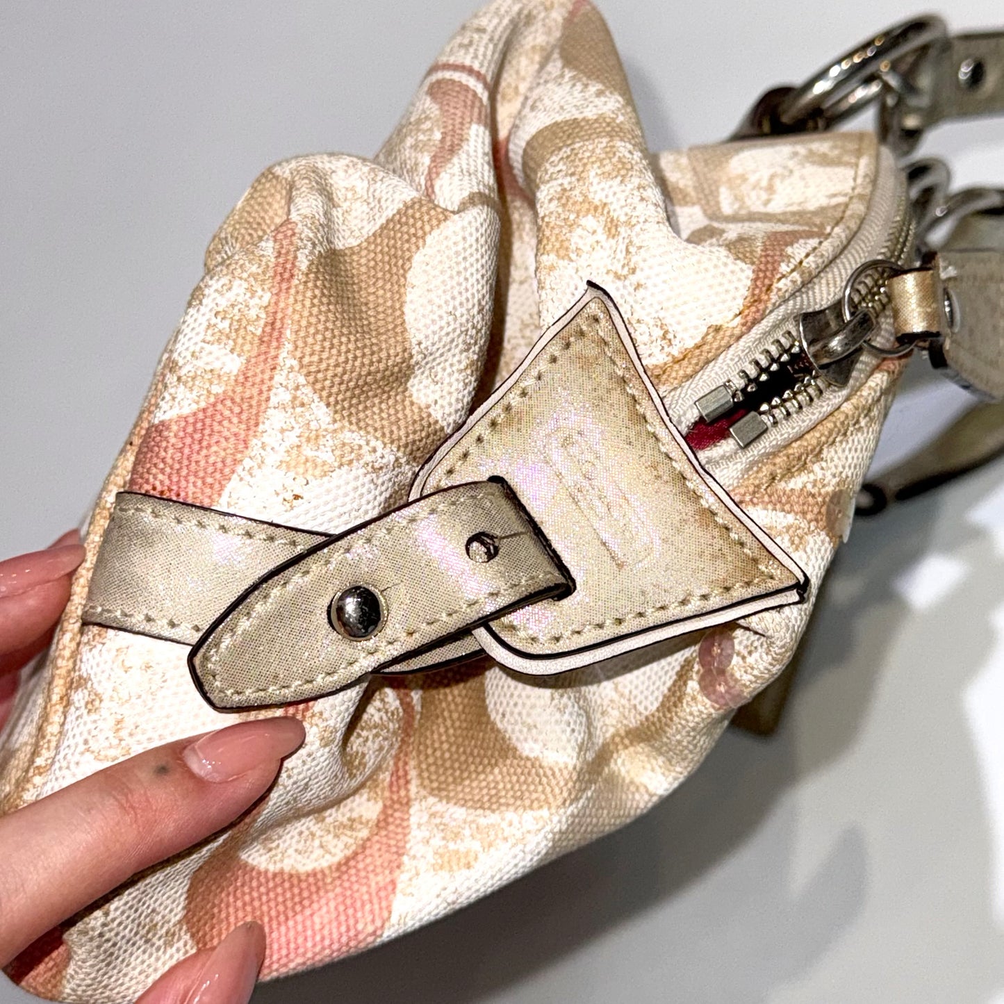 Coach beige pink embroidered 2way bag