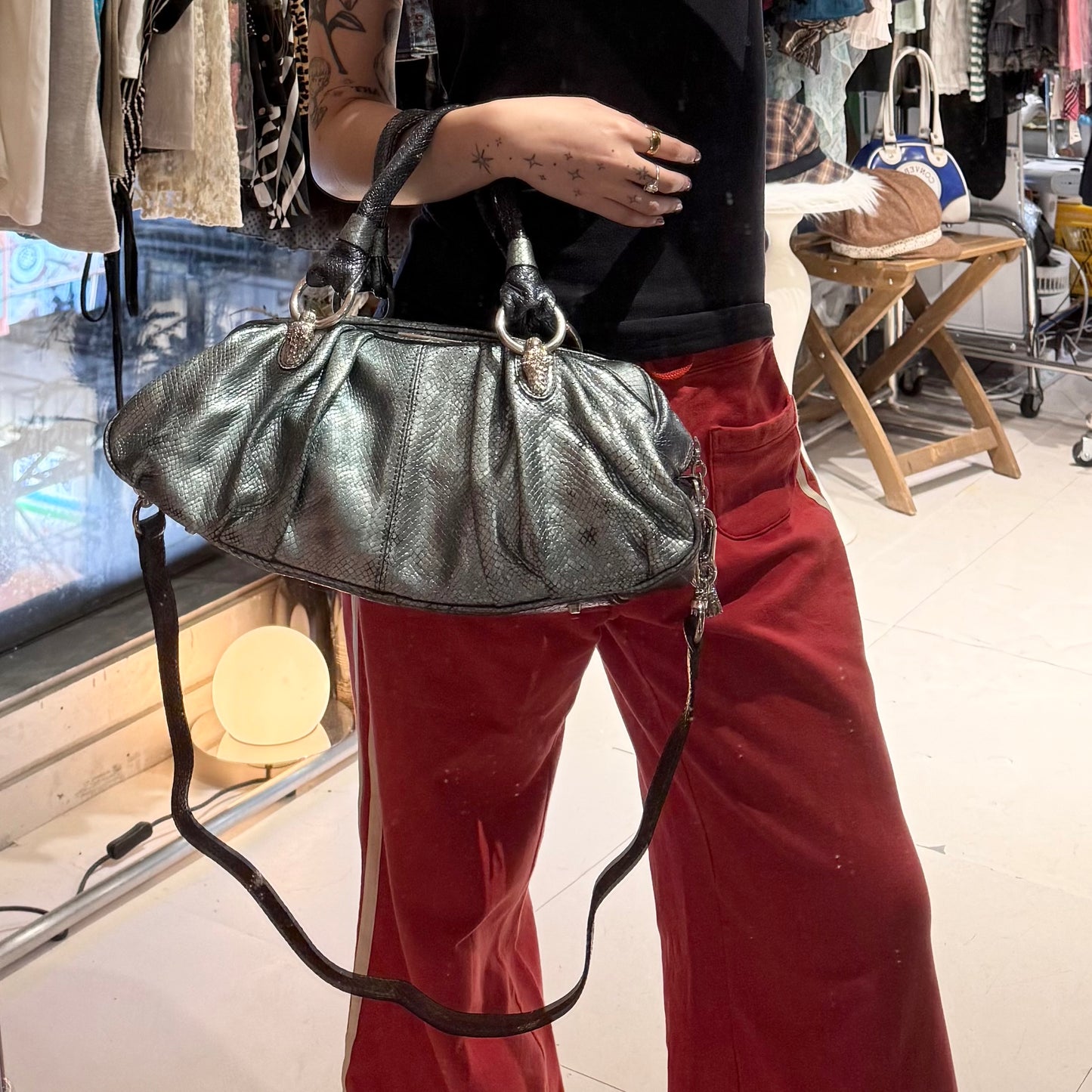 Metallic dragon snakeskin ruched hobo bag/crossbody bag