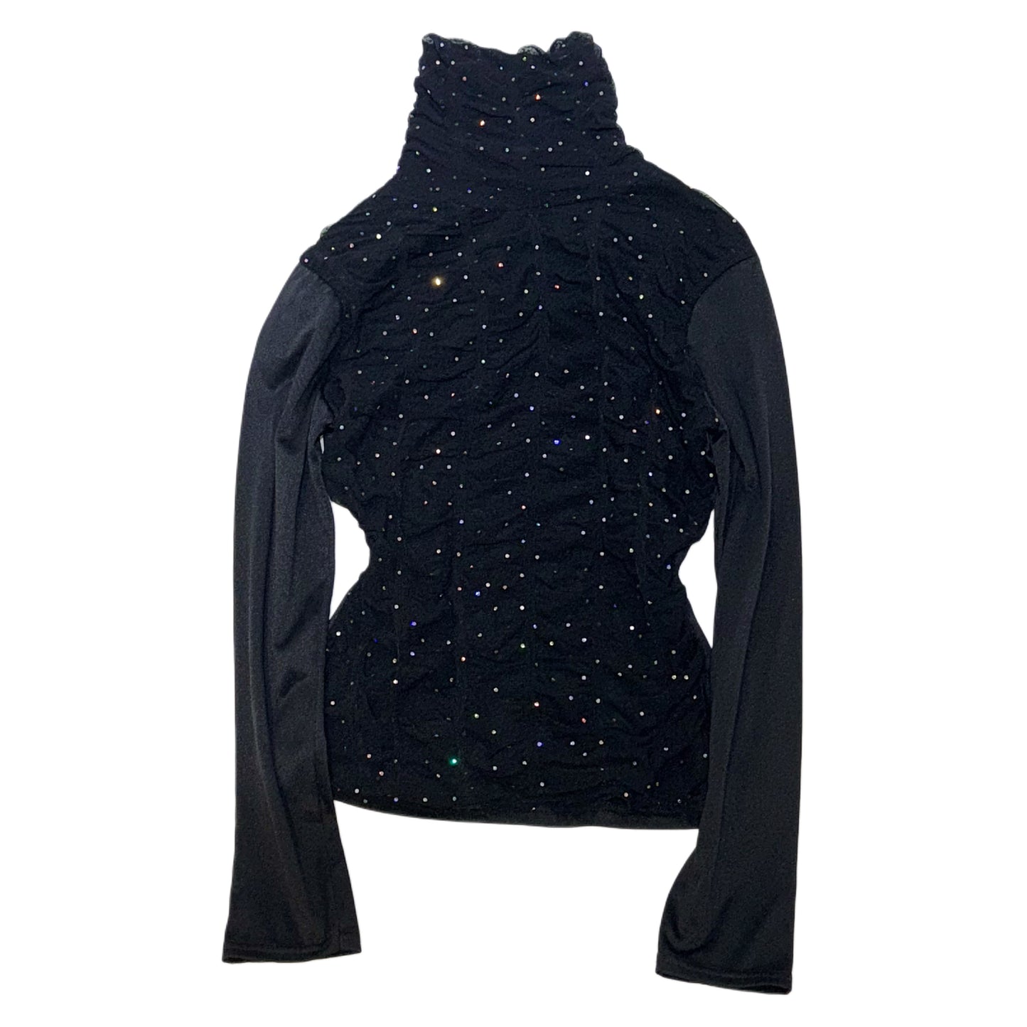 Black polka dots glittering turtle neck mesh long sleeve