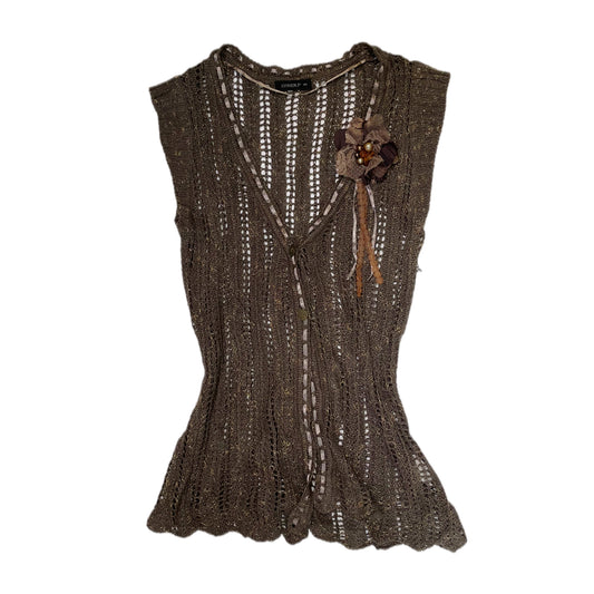 Knit vest with lace flower pin