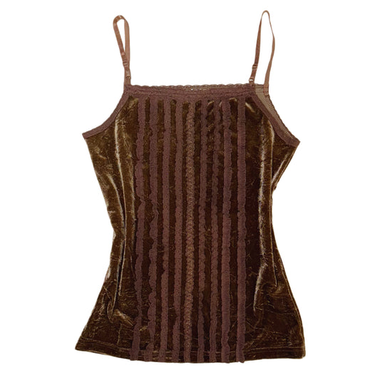 Brown velvet lace trims tank